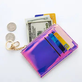 

Laser Slim PU Leather Card Holder Front Pocket Wallets for Women Girls with Key Chain