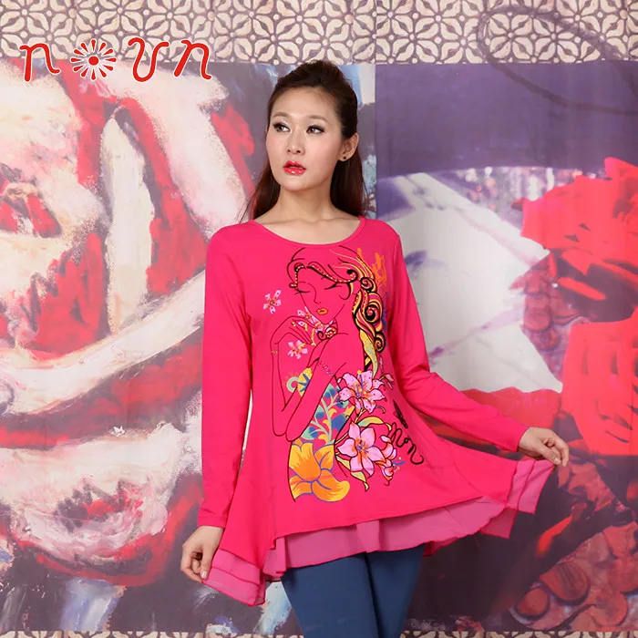 

2019 Kashitu Plus Size Women Clothing Tribal Print T-Shirt Female Long Sleeve Fashion T-Shirts Ladies