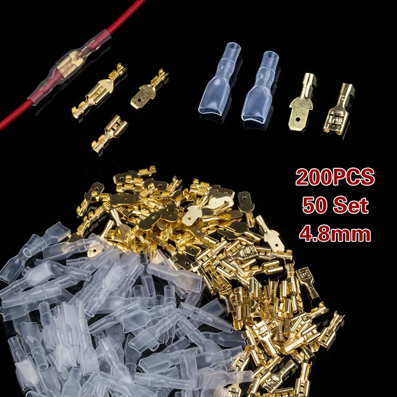 

200PCS Crimp Terminals 4.8mm Insulated Seal Electrical Wire Connectors Crimp Terminal Connector Kit