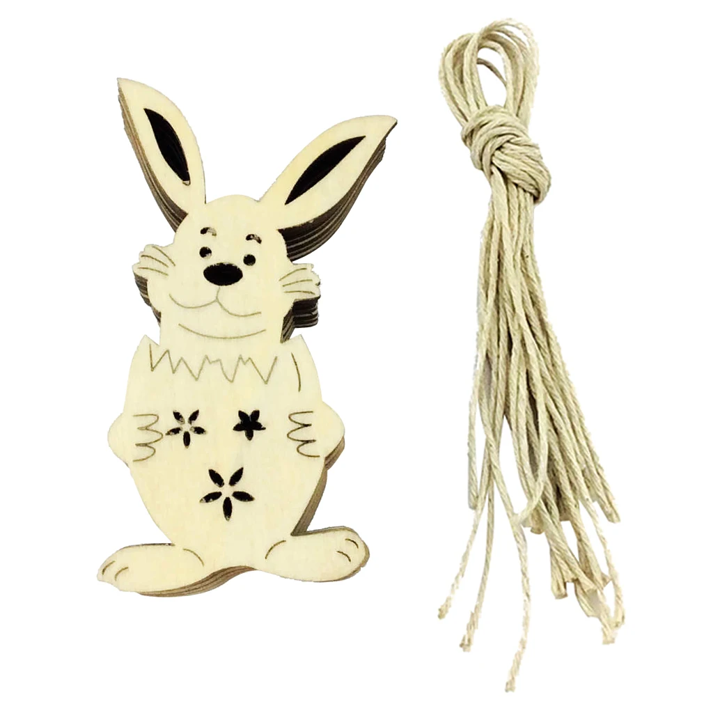 New 10pcs Happy Easter Wood Shape Tag Egg Rabbit Hanging DIY Craft Embellishment Christmas Wedding Party Favor Home Decor Gift