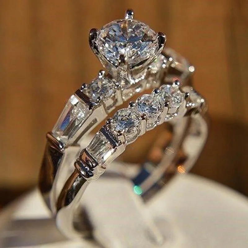 

2019 New Design Rings Show Elegant Temperament Jewelry Womens Girls White Silver Filled Wedding Ring