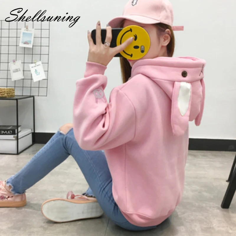 Shellsuning/Корейская толстовка большого размера с капюшоном Женская Толстовка Harajuku