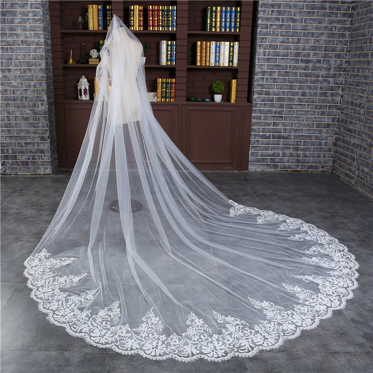 Romantic 3 M Wedding Veil Cathedral One Layer Lace Appliqued Long Bridal Veils With Comb Woman Marry Gifts 2018 New Accessories Romantic 3 M Wedding Veil Cathedral One Layer Lace Appliqued Long Bridal Veils With Comb Woman Marry Gifts 2018 New Accessories
