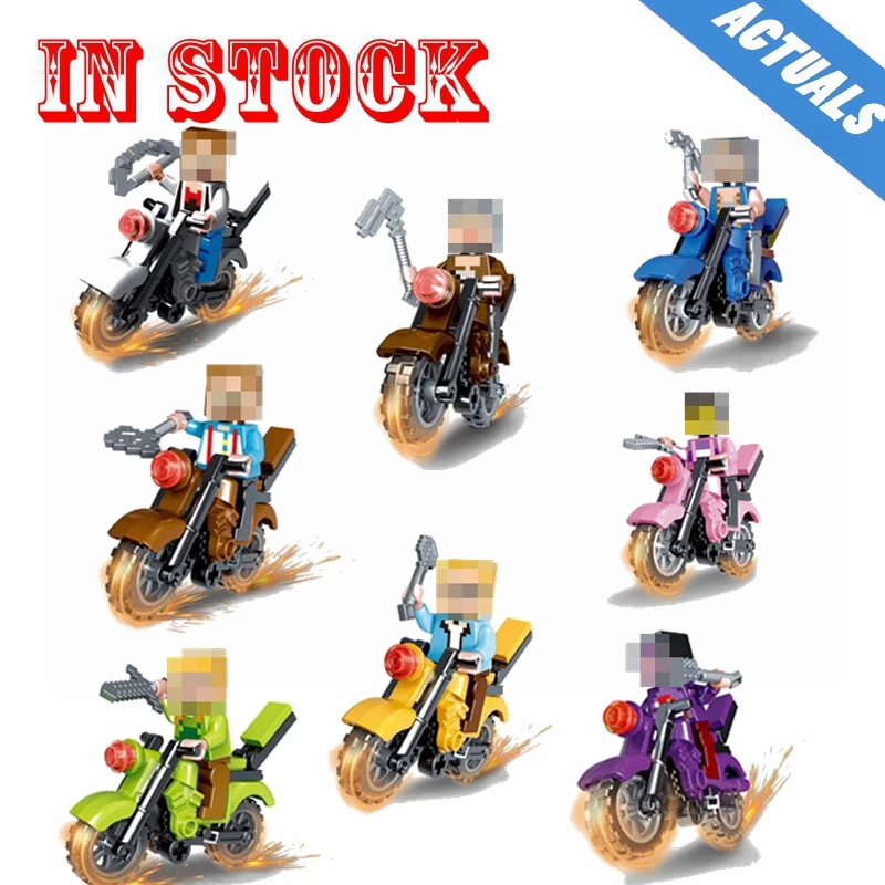 

Legoing Minecraft Motorcycle Elder Guardian Figures Sets Alex Steve Skeleton Model Building Block Toy For Children Legoings Gift