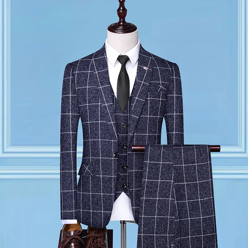 Men's Solid Suit Set 3 pcs