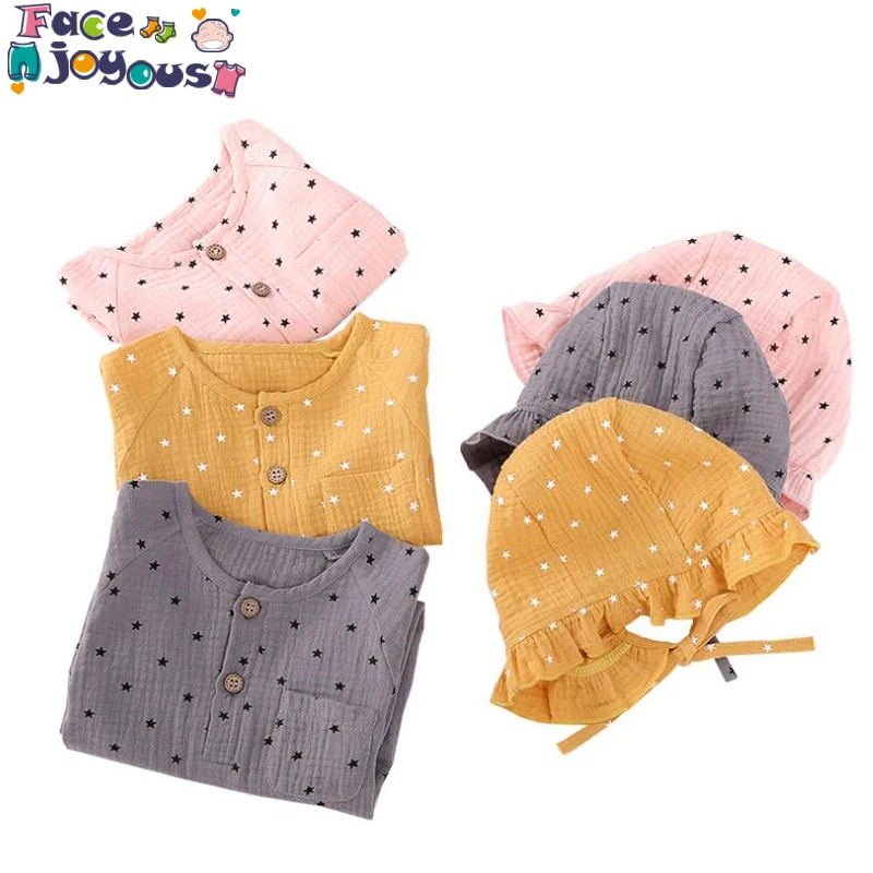 

Cute Kids Rompers Newborn Baby Boys Girls Cotton Linen Romper Long Sleeve Little Star Print Jumpsuit Outfit Casual Clothes 0-3T
