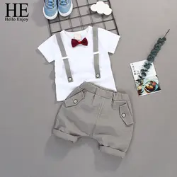 HE Hello Enjoy/комплекты одежды с бантом для мальчиков, футболка с короткими рукавами для маленьких джентльменов + шорты, одежда для маленьких