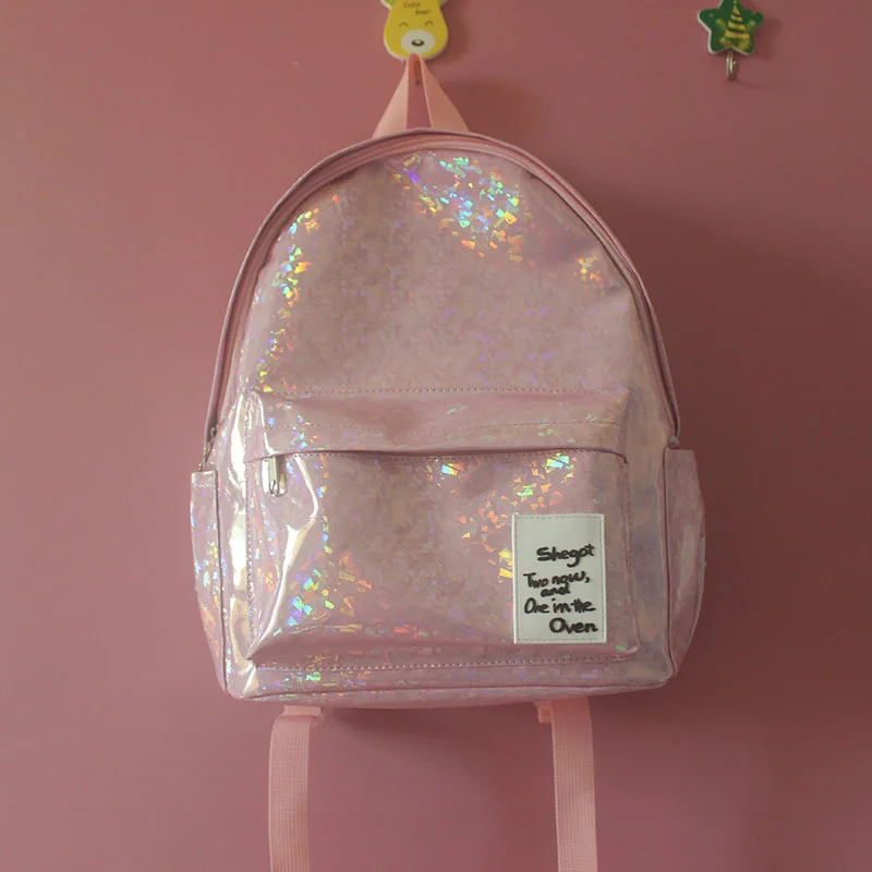 2018 Female Small Bags Pu Leather Holographic Mochila Mini Backpacks Pink Rusksack Women ...