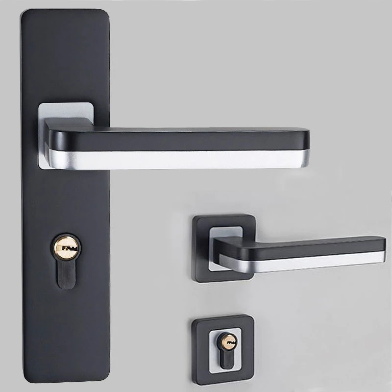 Noir Poignée de porte Sash Lock Kit à Mortaise Interne Levier Set Pack Trou De Serrure Capot
