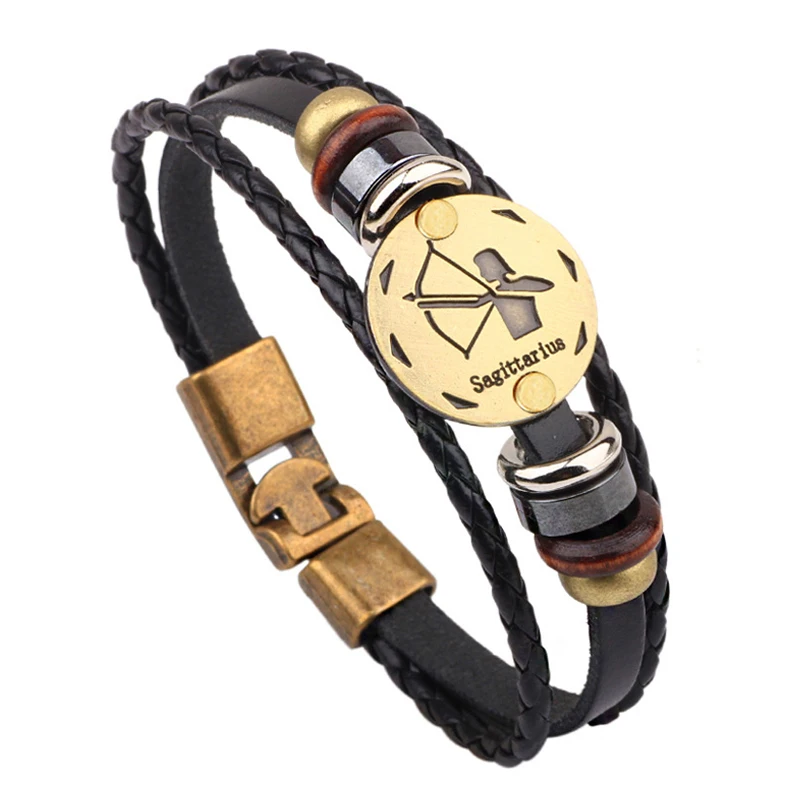Zodiac Bracelets for Men 12 Constellations Leather Bracelet & Bangles Handmade Jewelry Casual Personality Signs Punk Bracelet leather bracelet,leather bangle