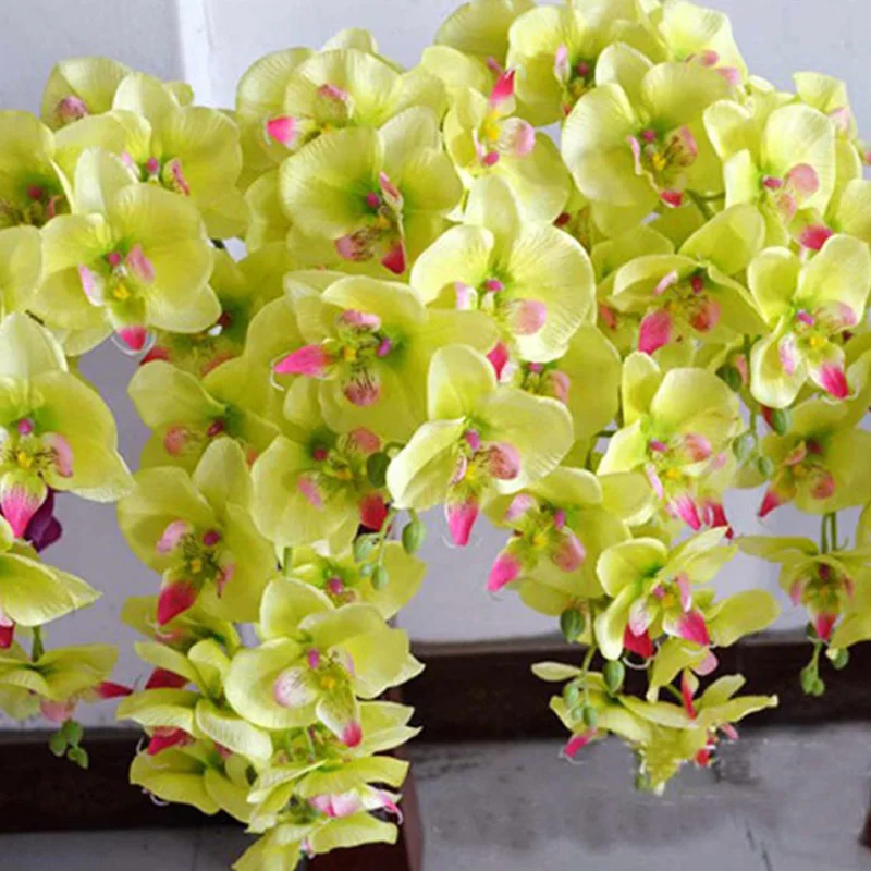 10 шт. 9 головок Искусственные Шелковые цветы орхидеи-бабочки 98 см Длинные DIY фаленопсис Свадебный букет вечерние украшения
