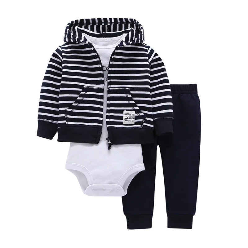 2018 New 3pcs lots Baby Boys Girls Long Sleeve bodysuit Pants dinosaur Monster 100% Cotton Fleece Hooded jacket Out Cloth Sets | Детская