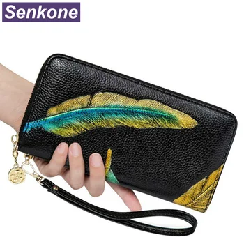 

Women Purse Long Genuine Leather Ladies Wallet Card Holder Large Capacity Cluth Handy Bag Female Money Bag Women Wallet Leather