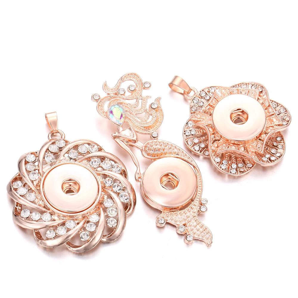 New Snap Jewelry Snap Button Necklace Fashion Rhinestone Flower Rose