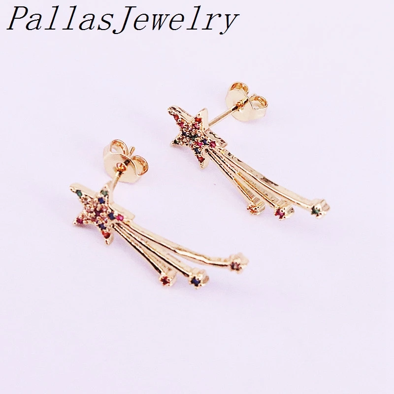

10Pairs Rainbow Zircon cz micro pave Star Shape earring studs Gold Color Fashion Jewelry women Earrings