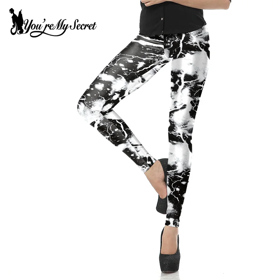 

[You're My Secret] Fashion 3D Printed Women Leggings Black White Laser Lightning Legging Mid Waist Fitness Pants Workout Leggins