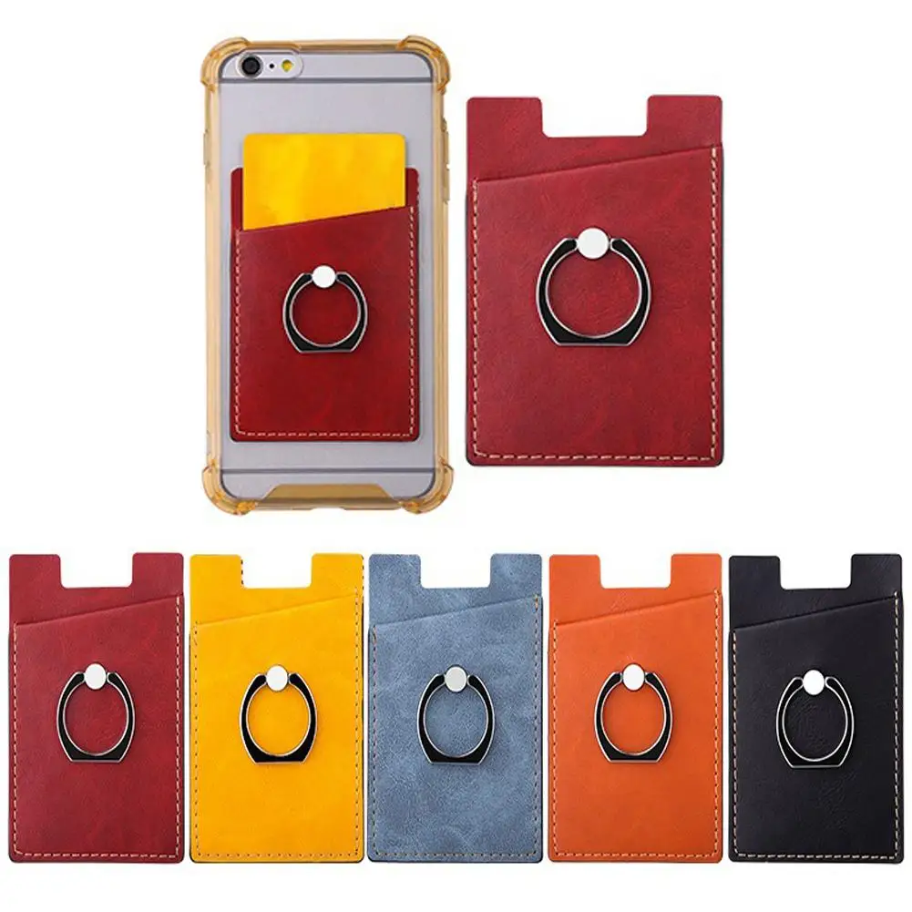 ABS Mobile Phone Card Holder Card Pocket with Ring Stand Adhesive Sticker Back for PC Smart Phone Hold Cars Cash etc