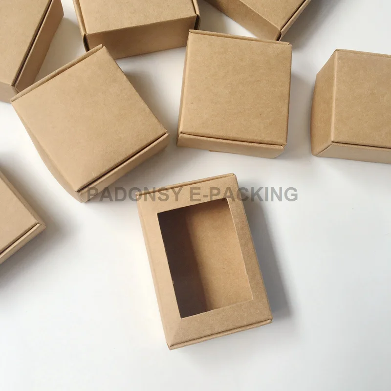 

50PCS 8.5x6x2.2cm Natural Kraft Brown Box Cartons with Window Small Soap Box Package Gift Packing Boxes Embalagem Crafts Caixa