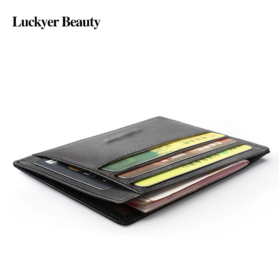 

LUCKYER BEAUTY 2019 New Design Slim Card Holder High Quality Genuine Cow Leather Card Purse Men Fashion Mini Wallet Male