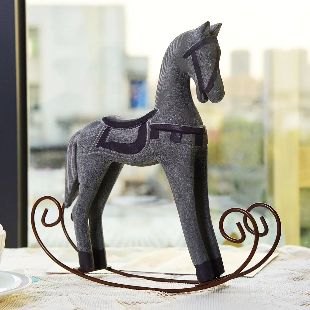 Деревянная лошадка-качалка ручной работы, резная Раскрашенная детская игрушка, подарок для дома, офиса, украшения стола
