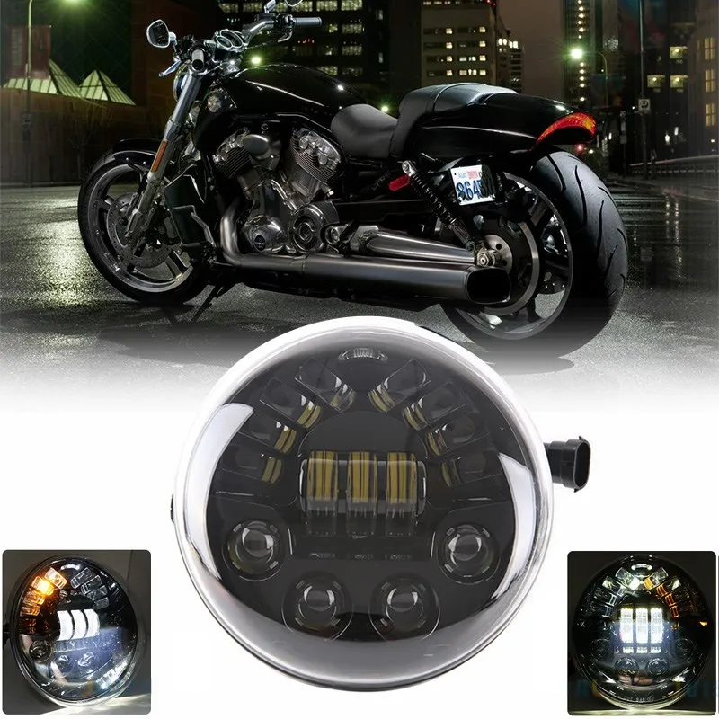 

Motorcycle Aluminum Black LED Headlight With daytime running light For V Rod VROD VRSCA Headlight VRSC Harley Headlamp E9 DOT