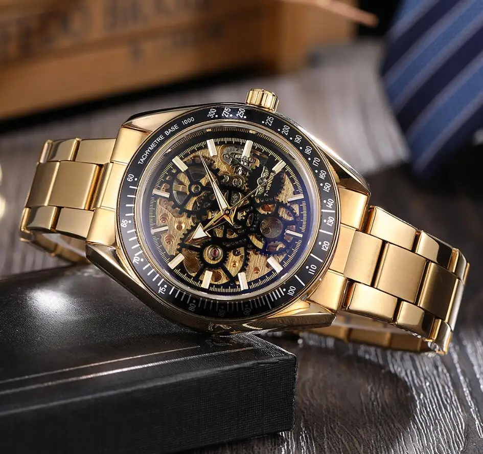

2018 Men's Watch Top Brand Luxury Winner Skeleton Watch Full Steel Strap Gold Automatic Mechanical Watches Dress Male Wristwatch