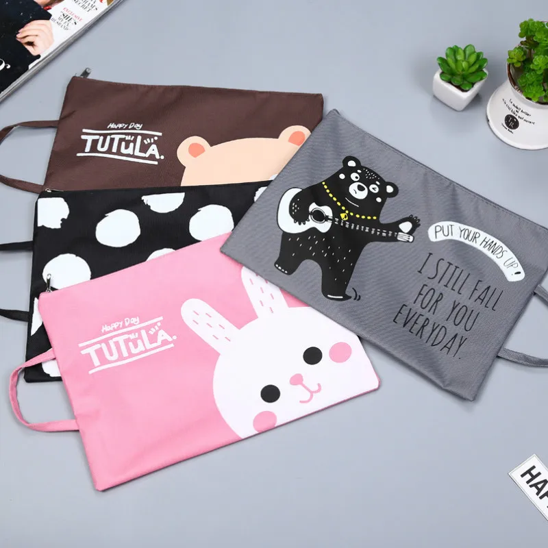 

Jonvon Satone 12colors High capacity cartoon bags zip file bag Kawaii carry transparent data bag stationery office supplies