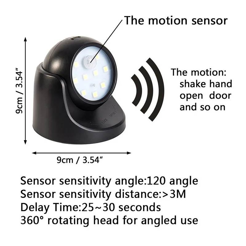  Wireless Motion Sensor Light 9 LED AAA Battery Powered 360 Degree Rotation Night Light Motion LED I - 33055275522