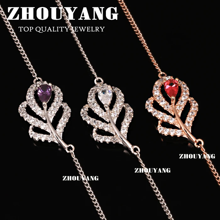 ZHOUYANG Top Quality ZYH193 Lady Micro Insert Clear Crystal Leaf Silver Color Bracelet Jewelry Austrian Crystal Wholesale