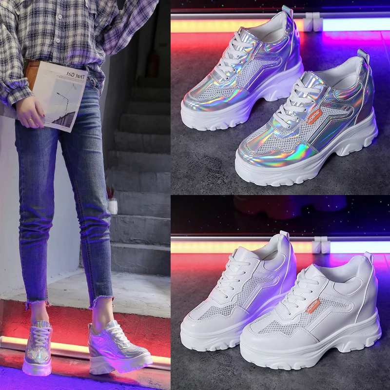 

Old shoes 2019 new tie with increased hollow breathable casual shoes summer breathable thick sole shoes.