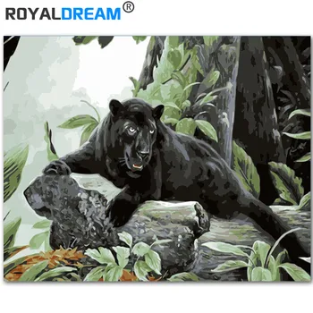 

ROYALDREAM Evil leopard DIY Digital Oil Painting By Numbers Europe Abstract Canvas Painting For Living Room Wall Art