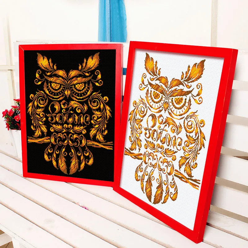 

Fortune owl rcross stitch package animal bird white black canvas 18ct 14ct 11ct cloth cotton thread embroidery DIY handmade