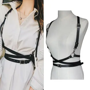 

2019 Fashion Casual Faux Leather Cage Vest Chest Sculpting Body Harness Strap Waist Belt Cincher New