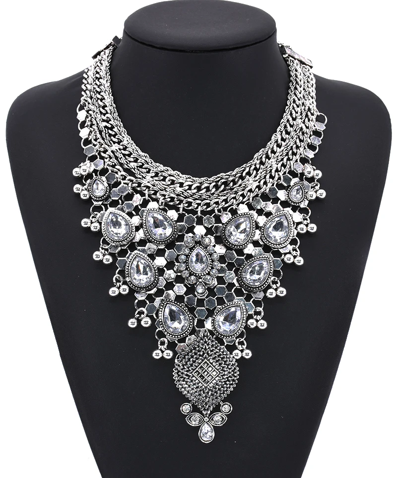 PPG&PGG 2019 New Full Crystal Gem Luxury Bridal V Shaped Rhinestone Vintage Maxi Statement Necklace Collar Women Antique Bijoux
