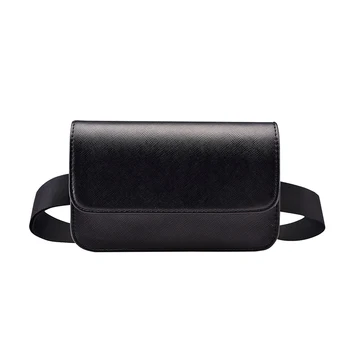 

Solid Fashion Women's Waist Bags Leather Box Style Black Fanny Packs Pu Leather Organizer Phone Money Belt Bag Travel Bum Pouch
