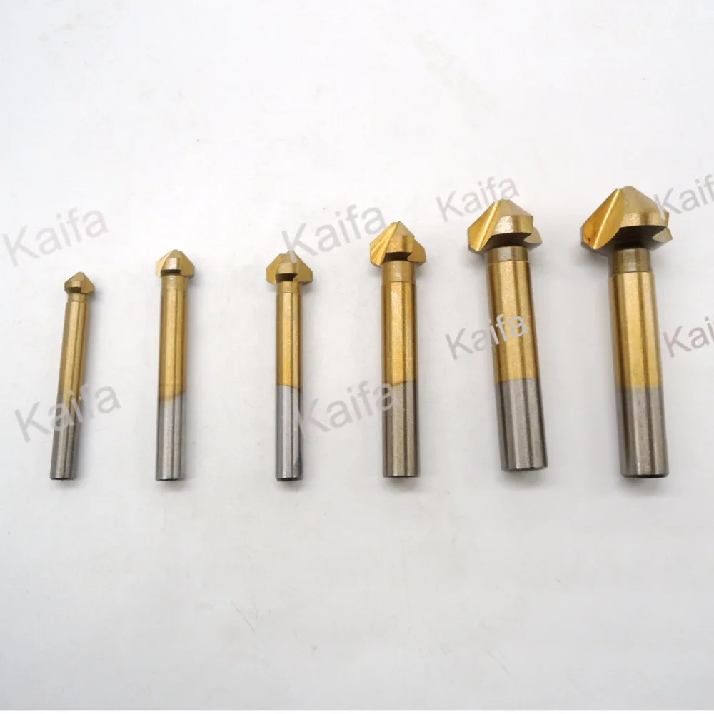 

freeshipping6pcs/lot 3Flute HSS Hard Metals Titanium Three Edge Chamfer Chamfering End Mill Cutter Bit Countersink Set Drill Bit