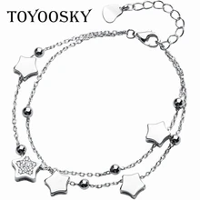 TOYOOSKY стерлингового серебра 925 пробы с двойной цепочкой очаровательные браслеты звезда с кубическим цирконием CZ Ювелирные изделия с уплотнением для женщин модный подарок
