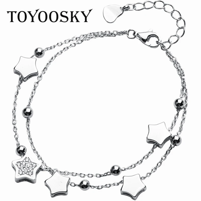 Женский браслет с двойной цепочкой TOYOOSKY из стерлингового серебра 925 пробы со