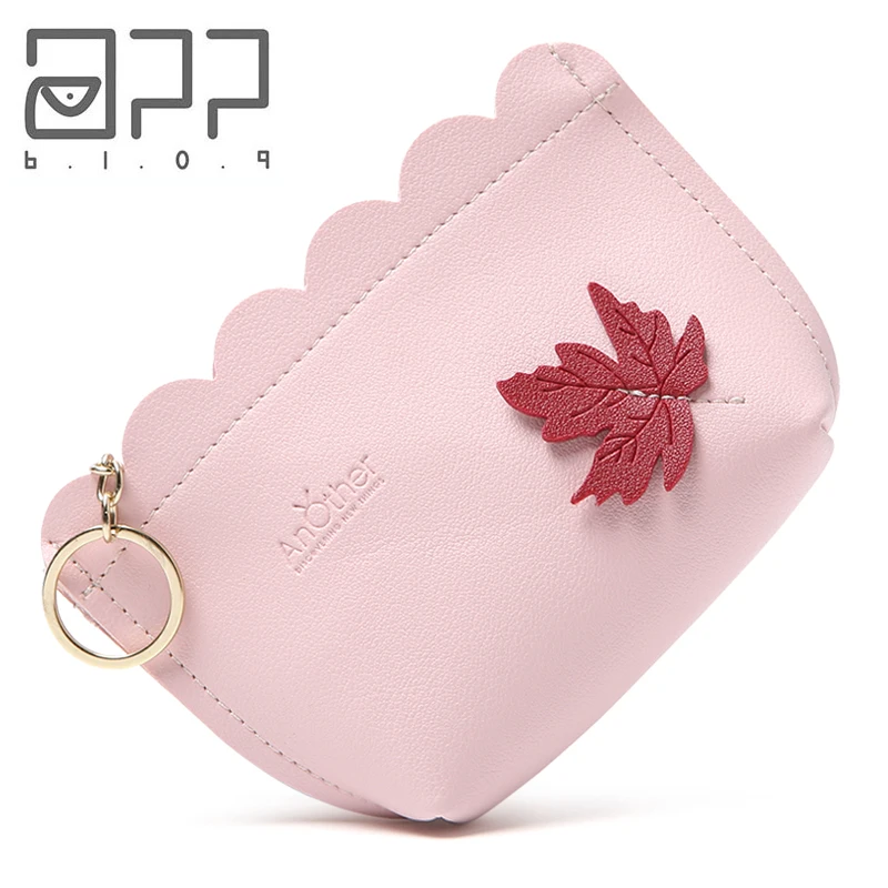 

APP BLOG Coin Purse Women Fresh Maple Leaf Coin Wallet Zipper Change Pouch Keychain Key Holder Small Money Cards Bags 4 Colors