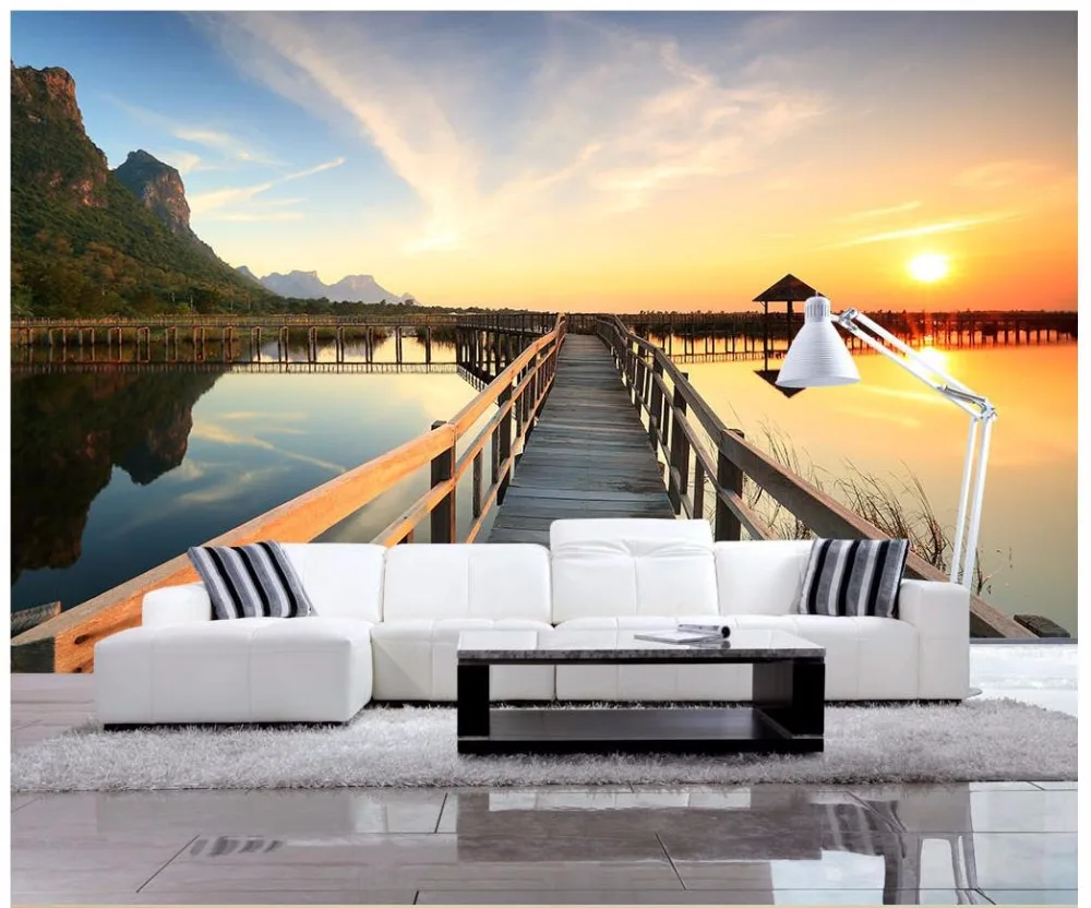 

Custom 3d photo wallpaper 3d wall murals wallpaper Sunset seaside pier decoration painted wall background living room wallpaper