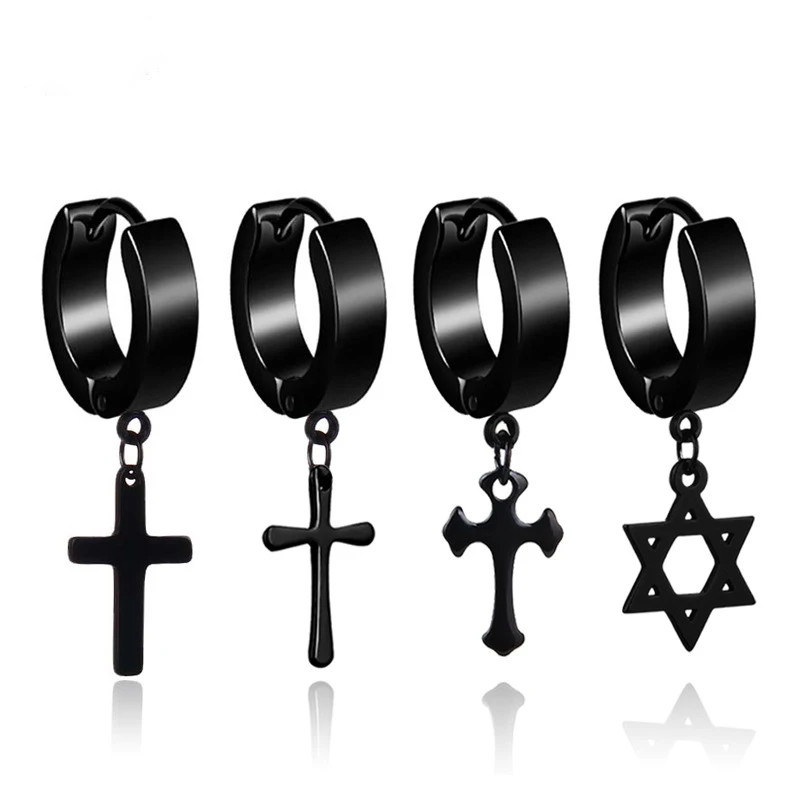 

1PC Europe and America New Fashion Hot Hypoallergenic Cross Ear Buckle Titanium Steel Punk Ear Hoop Women Party Holiday Jewelry