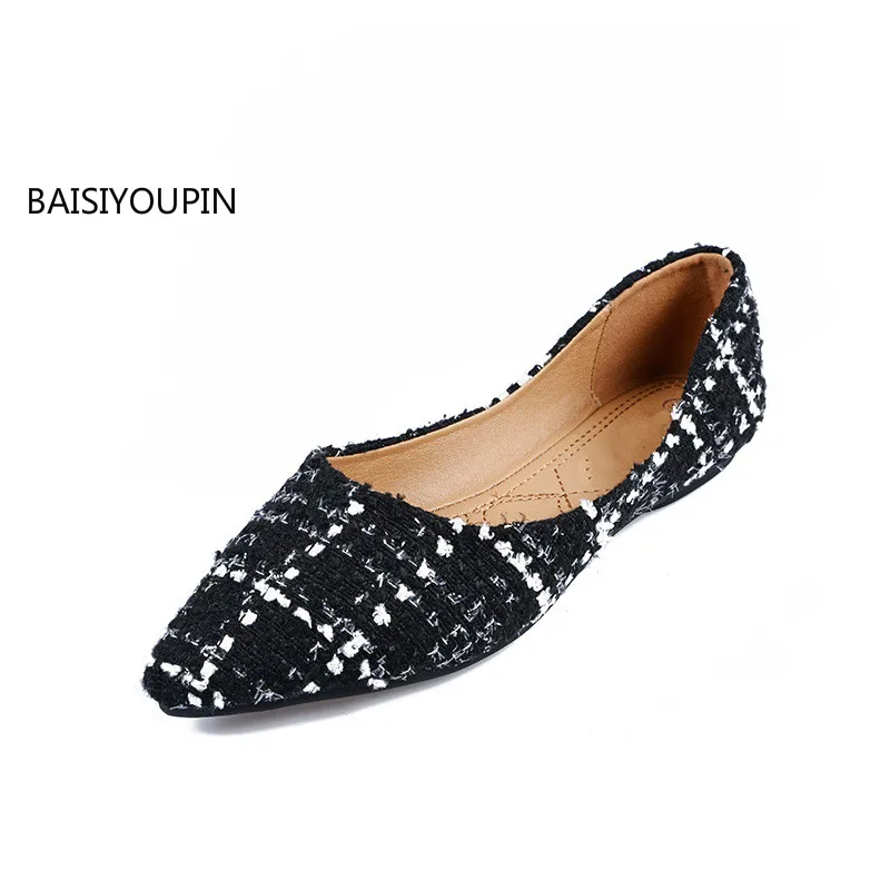 

Plus Size Women Pumps Shoes New Fashion Plaid Pointed Toe Soft Bottom Breathable Casual Shallow Lady Casual Female Shoes
