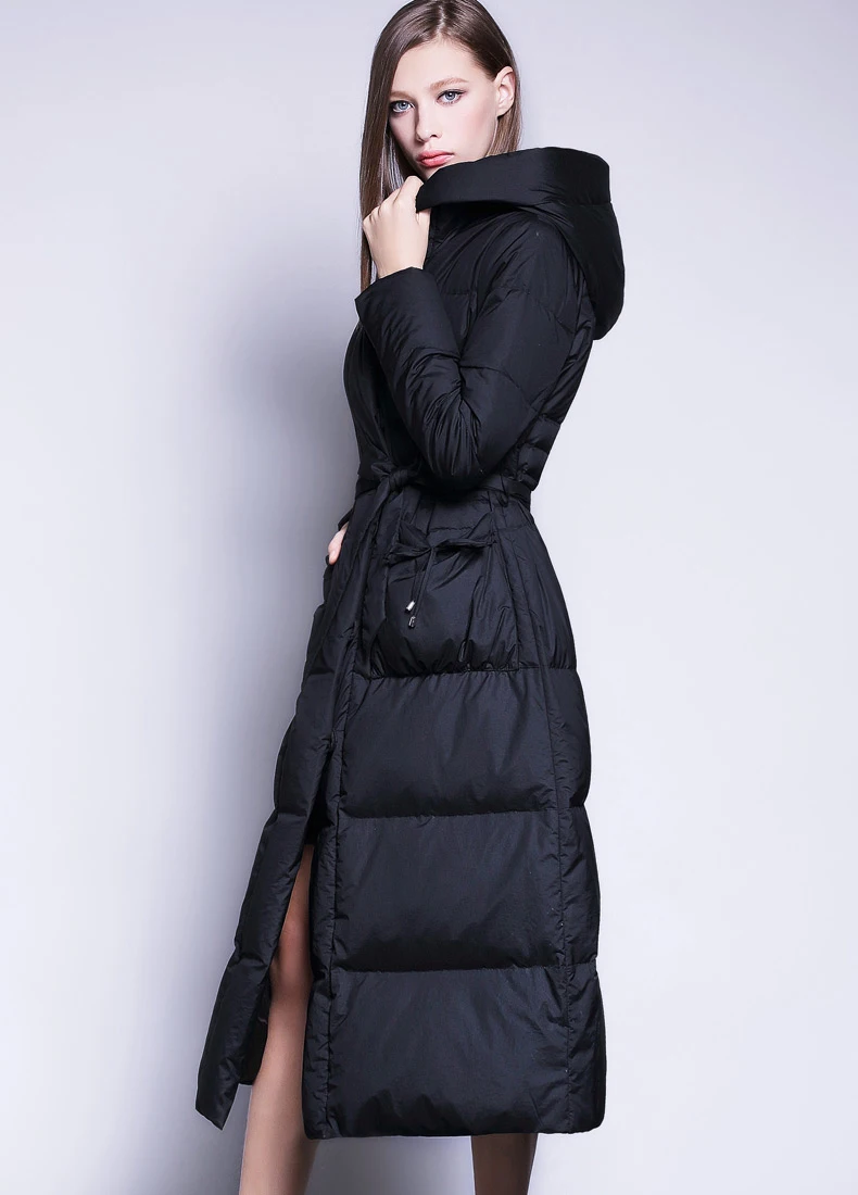 Новинка, зимняя куртка с длинными секциями, свободное большое толстое теплое тонкое женское пальто с капюшоном, качественный белый утиный пух