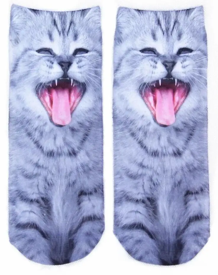 2PCS=1Pair Happy Funny Cat Animal Socks Men Cartoon Design Ankle Socks Personality Female/Male