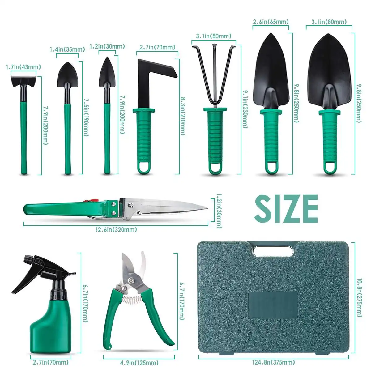 

10PCS Garden Tool Set Shovel Rake Clippers Household Multifunctional Kit Garden Planting Plastic Case Packing with Tool Case