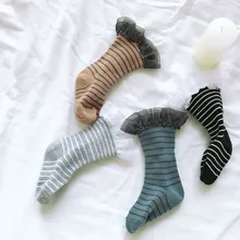 3 пар/лот, детские носки для детей 0-6 лет детские кружевные носки в полоску для девочек, носки-трубы для малышей Детские носки осень-зима