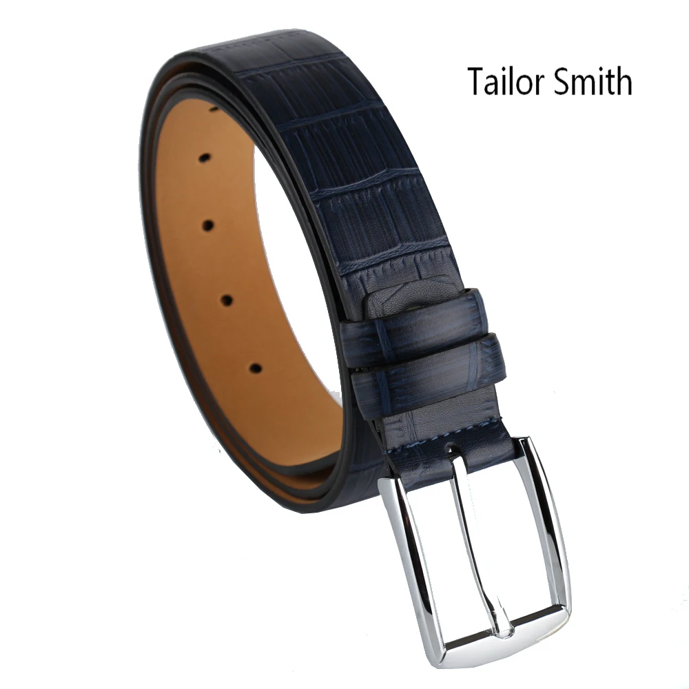 

Tailor Smith Designer Leather Belt Mens Luxury High Quality Top Grain Genuine Blue CrocodileBelts Classical Formal Fashion Strap