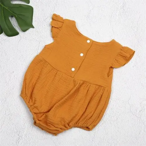 Newborn Infant Kids Baby Girls Romper Flare Sleeve Orange Jumpsuit