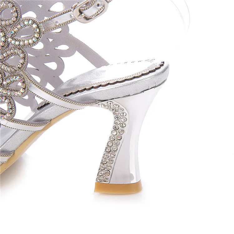 New Summer Cashmere Stiletto Heel Diamond Thick With Dress Silver Sandals Wedding Party Evening High Heeled Shoes For Ladies-8