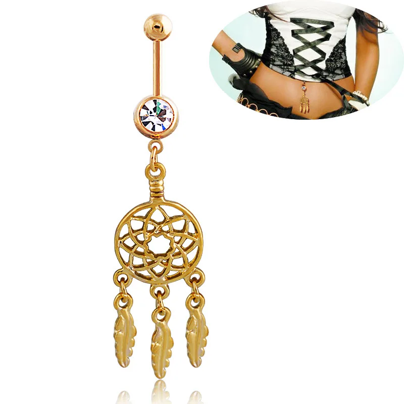 Three Golden Leaves Navel Piercing Body Belly Nombril Lotus Ring Button Rings Women Dance Ombligo |